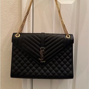 Saint Laurent YSL Large Leather Envelope Shoulder Bag